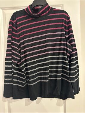 Talbots Black Turtleneck Top with Pink and Silver Stripes